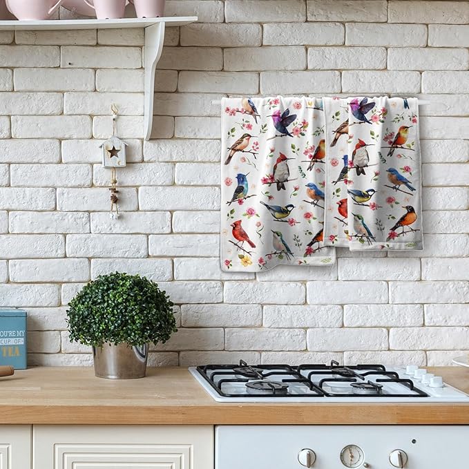 Giwawa Birds Floral Hand Towels Set of 2 Hummingbird Bluejay Decorative Fingertip Towels Soft Quick Dry Absorbent Bathroom Room Kitchen Gym Decor