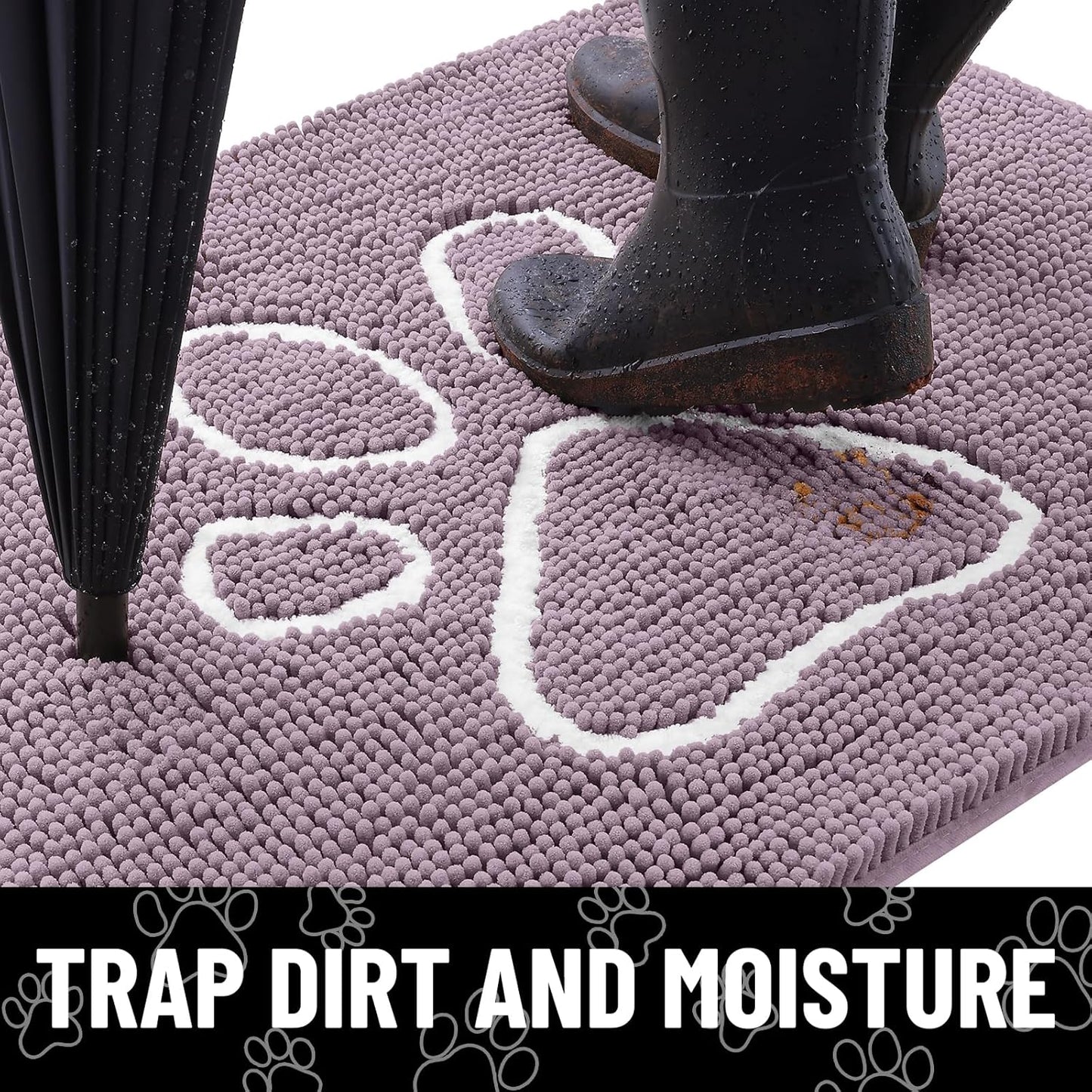 Smiry Dog Door Mat for Muddy Paws, Absorbent Dirt Trapper Non Slip Quick Dry Washable Chenille Mat for Mud Dogs, Entry Rug for Indoor and Outdoor (48x30 Inches, Deep Plum)