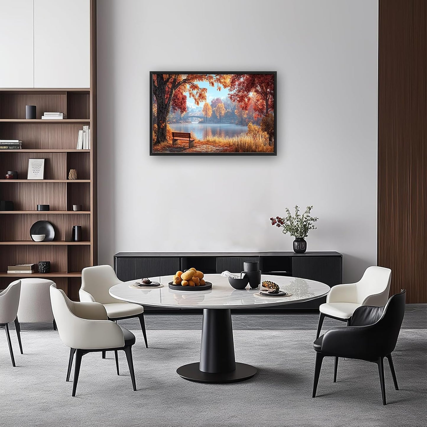 Large Autumn Tree Wall Art for Living Room, Framed Oversized Lake Landscape Wall Decor Nature Canvas Painting Modern Artwork for Living Room Bathroom Bedroom Office Dining Room 36"x24"