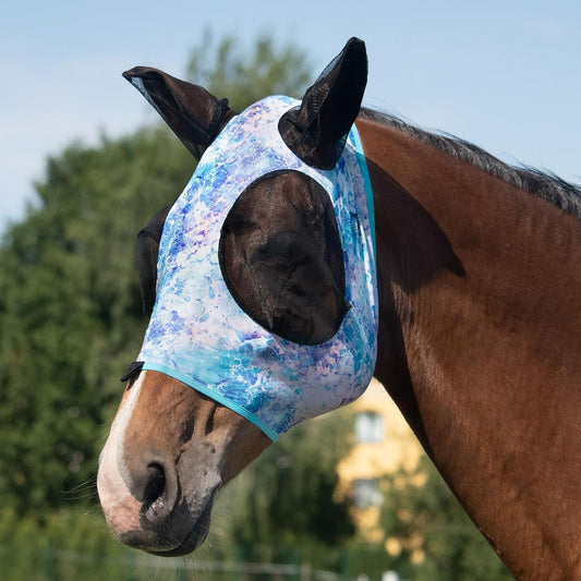 Harrison Howard Super Comfort Stretchy Fitting Horse Fly Mask with UV Protection Soft on Skin with Breathability Pastel Mix Full Size