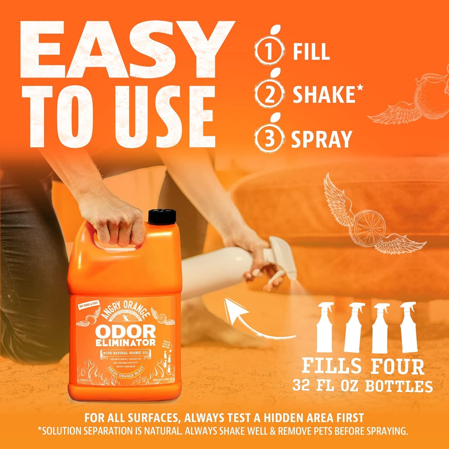 Angry Orange Pet Odor Eliminator for Dog and Cat Urine, Carpet Stains, and Strong Smells – Citrus Cleaner with Natural Orange Oil – 1 Gallon