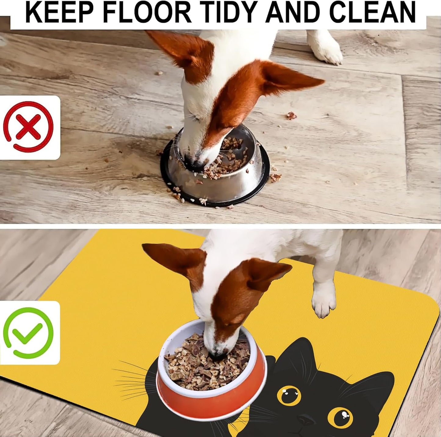 Cute Black Cat Peeking Dog Cat Food Mat-Absorbent Placemat for Food and Water Bowl, Waterproof Non Slip Rubber Backing Dog Food Mats for Floors, Pet Supplies 12 * 20 inch
