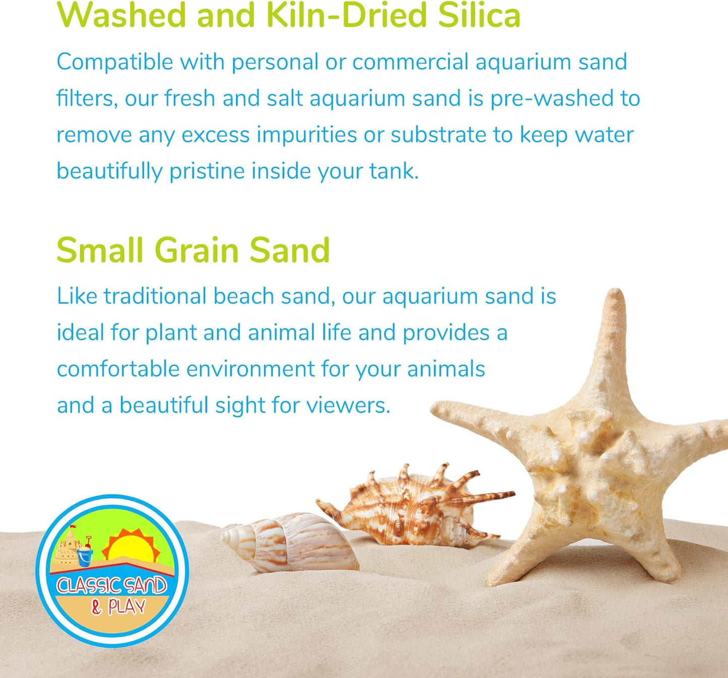 CLASSIC SAND & PLAY Natural Aquarium Sand for Freshwater and Saltwater Tanks, 20 lb. Bag, Improves Filter Life and Filtration Process, Pre-Washed Fine Sand, Blue