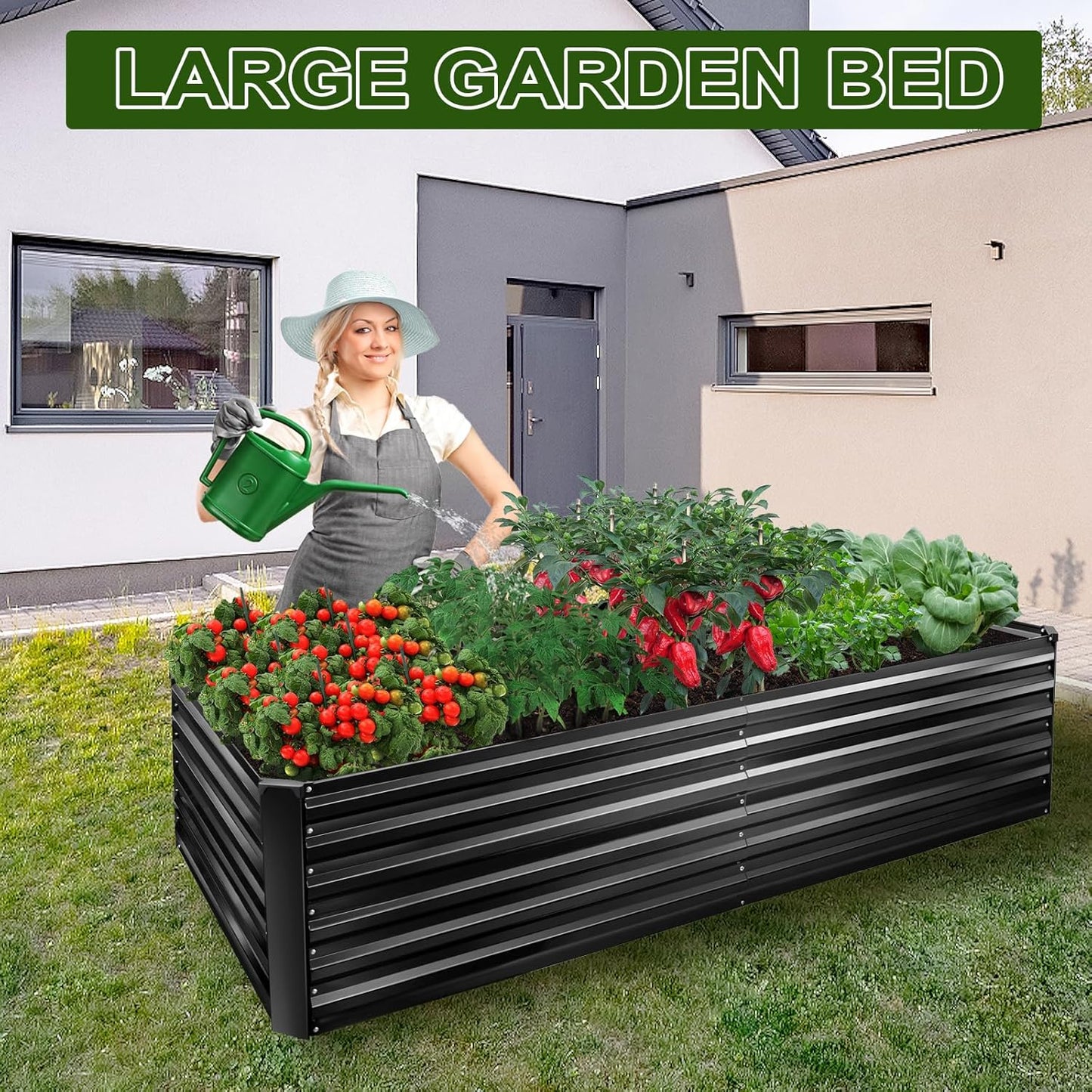 EDOSTORY Metal Raised Bed Garden Bed Kit, 8x4x2ft Tall Galvanized Planter Raised Garden Boxes Outdoor, Large Metal Raised Garden Beds for Flowers, Vegetables, Herbs