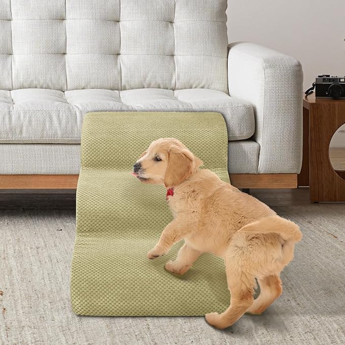 Dog Stairs for Small Dogs - High Density Foam Pet Steps, Extra Wide Dog Ramp with Non-Slip Bottom for High Beds, Couch and Sofa, Best for Dogs Injured, Older Doggy Cats,3 Steps, Camel