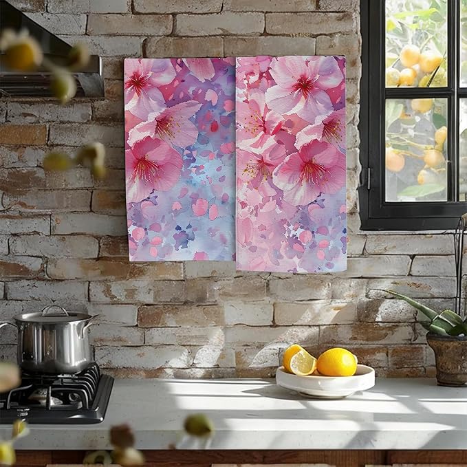Pink Cherry Blossom Flowers Hand Towel for Bathroom Set of 2,Cherry Blossoms in Full Bloom Bathroom Hand Towel,Soft Absorbent Decorative for Hotel Home Deocr