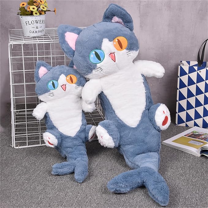 OOPSHANA Long Cat Plush Toy Cute Plushie Hugging Plush Pillow Shark Cat Stuffed Animal for Girls and Boys Blue 19.7"