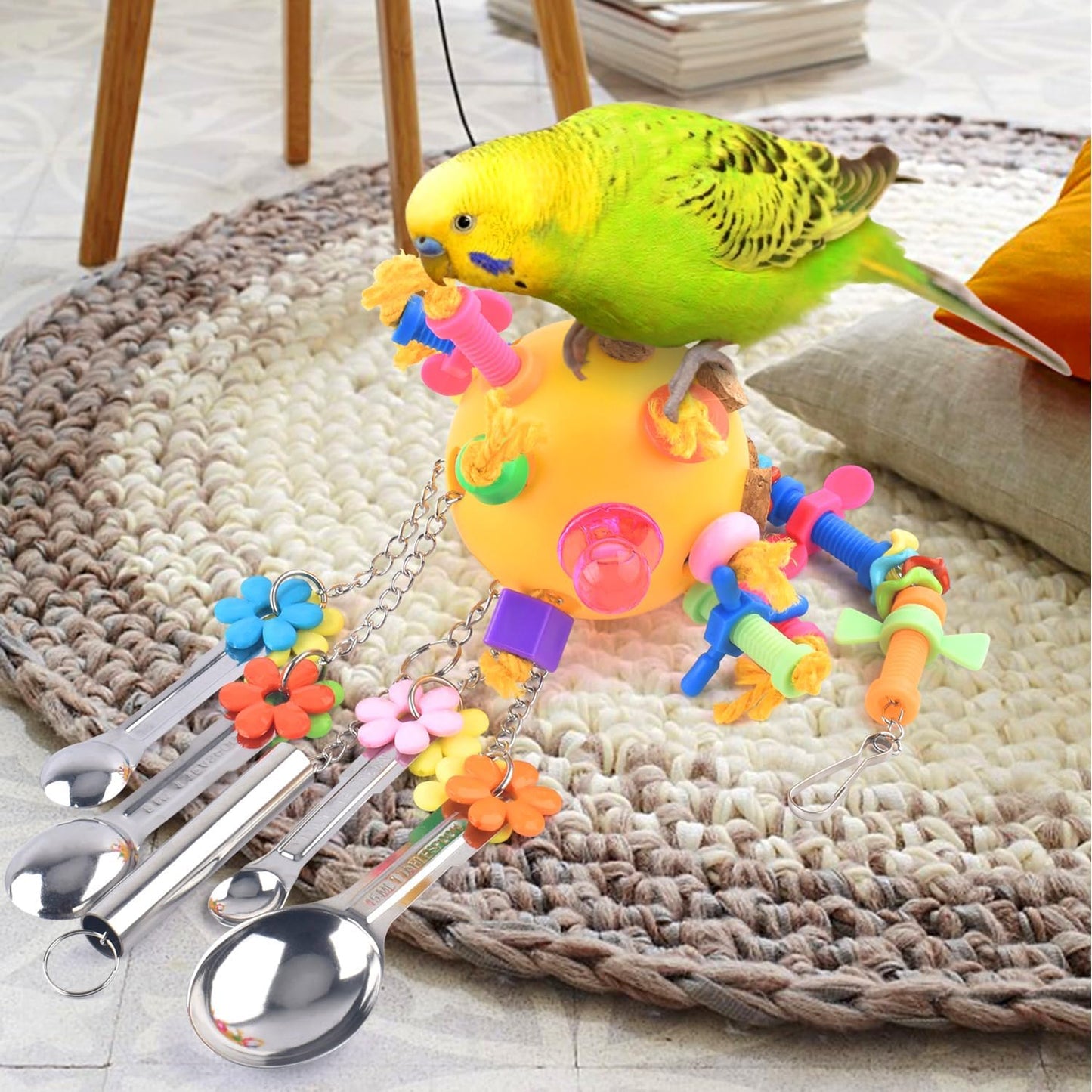 KATUMO Bird Toys Pull Spoons Colorful Acrylic Stick Toys Parrot Chew Toy for Amazon Parrot, African Grey, Conure, Caique, Quaker, Small Cockatoo, Mini Macaw, Eclectus and Similar Birds