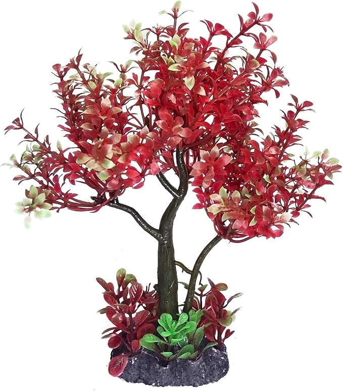 Mipukbay Aquarium Plants Tree - Red & Green Artificial Plastic Fish Tank Decor, Realistic Ornament Safe for Fish & Shrimp, Low-Maintenance Aquascaping Plants for Freshwater/Saltwater Tank Landscaping