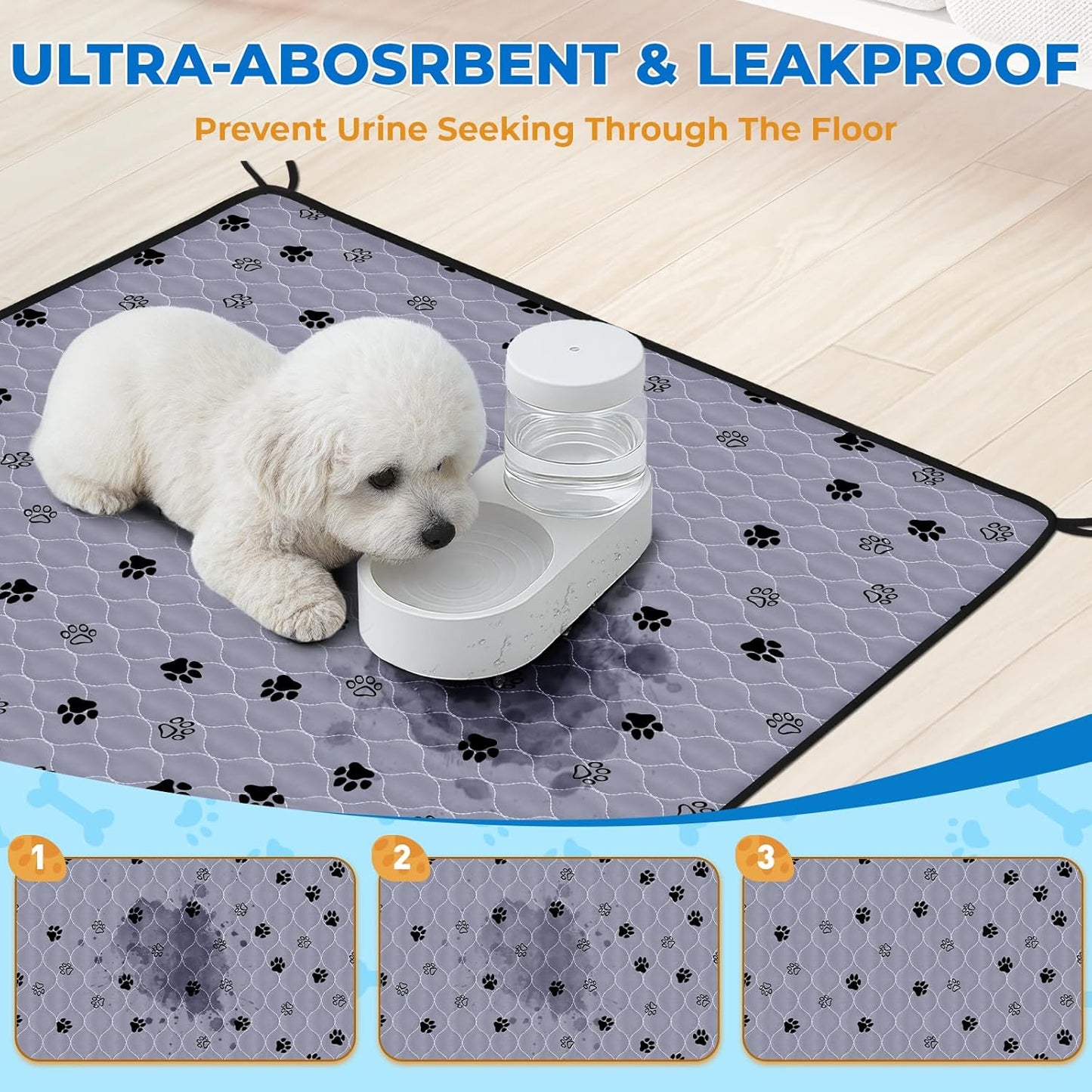 Fostanfly Non-Slip Washable Pee Pads for Dogs, 2 Pack Large 42"x50" Ultra-Absorbent Leak-Proof Reusable Potty Training Pads of Add 8 Lanyards for Dogs, Puppy and Cats