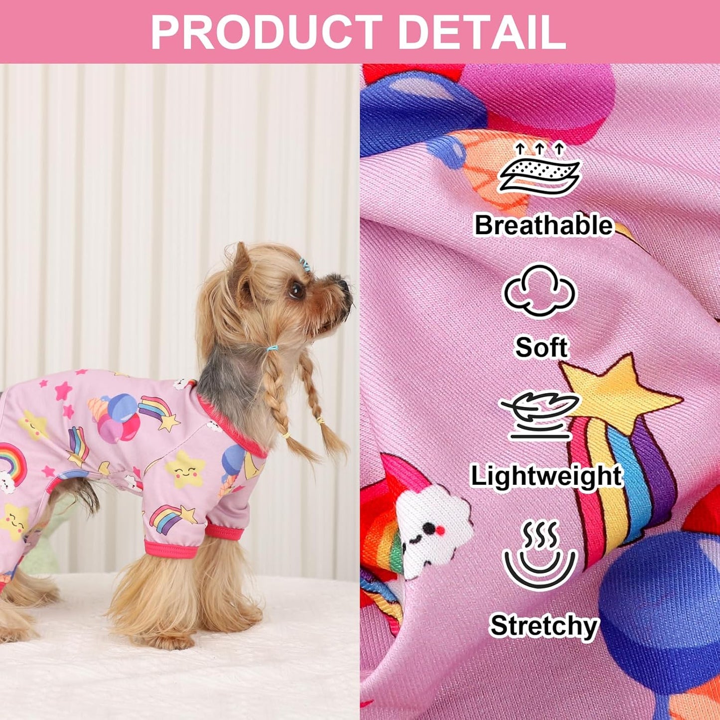 Dog Pajamas Pjs Spring Summer Dog Clothes for Small Dogs Girl - Female - Medium Size Dogs, Soft Stretchy Puppy Clothes Doggie Onesies Cat Pet Jammies Outfit (Rainbow Pink, Medium)