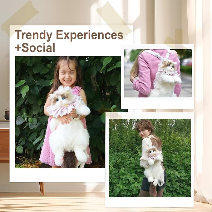 Chongker Stuffed Animals Backpack - Cute Cat plush Backpack, Handcrafted Realistic Cat Shaped Backpack, Idea for Birthdays Anniversaries Ordinary days Large Ragdoll Bag