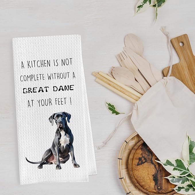 Great Dane Dish Towels Set - Funny Great Dane Decorative Waffle Kitchen Towels, Hand Towel, Tea Towel (16×24 Inches, Set of 2)