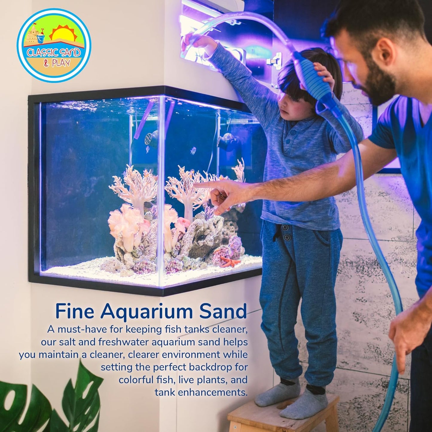 CLASSIC SAND & PLAY Natural Aquarium Sand for Freshwater and Saltwater Tanks, 20 lb. Bag, Improves Filter Life and Filtration Process, Pre-Washed Fine Sand, Purple