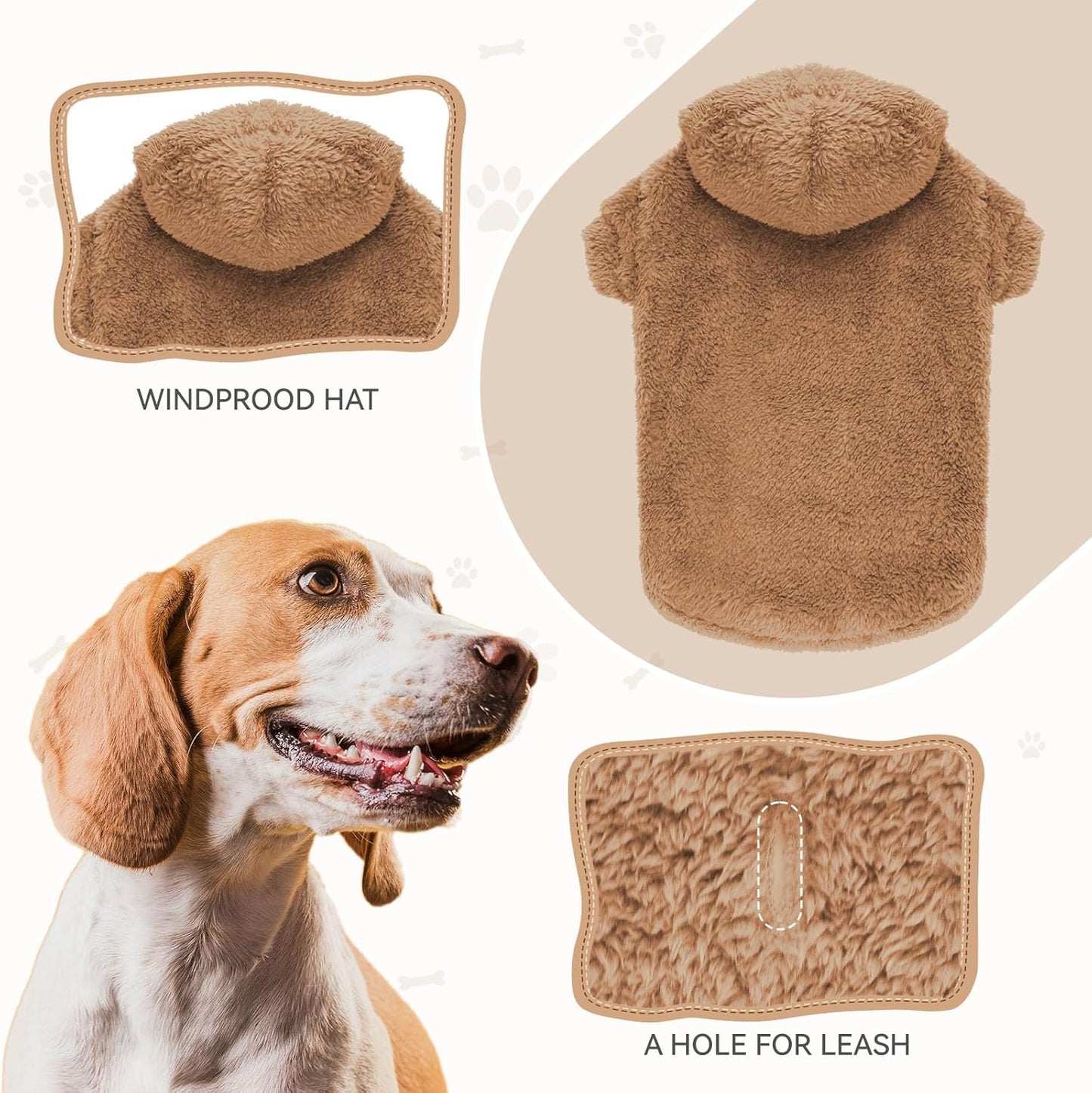 Fuzzy Dog Hoodie Dog Sweaters for Small Dogs Soft Double-Sided Plush Fleece Pet Sweater Pet Clothes Coats Hoodie Sherpa Hooded Sweatshirt(Coffee-XS)