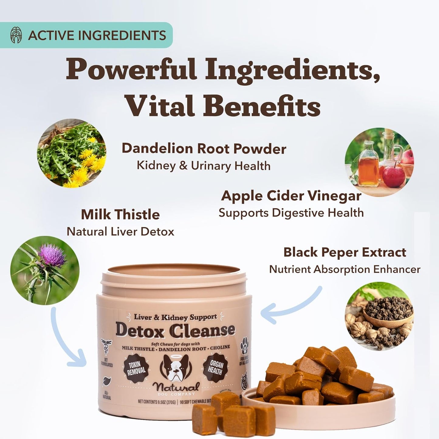 Natural Dog Company Liver & Kidney Supplement for Dogs – 90 Soft Chews with Milk Thistle, Cranberry, Dandelion Root, Turmeric & Astragalus – Supports Liver Function, Kidney Health & Overall Wellness