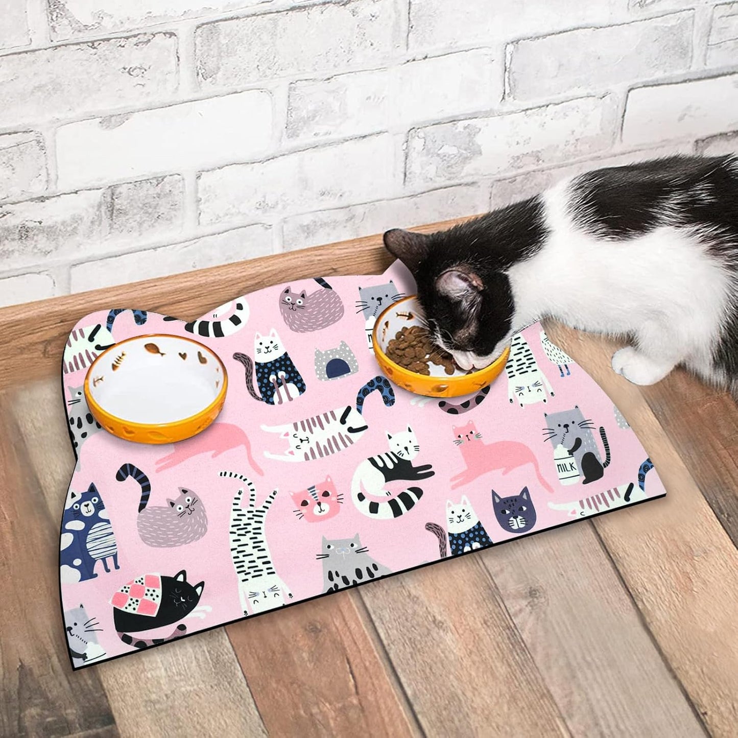 Cat Food Mats for Floor, Dog Water Bowl Mats Pet Feeding Absorbent Placemats for Food and Water Pink 17.7 * 9.8 inch