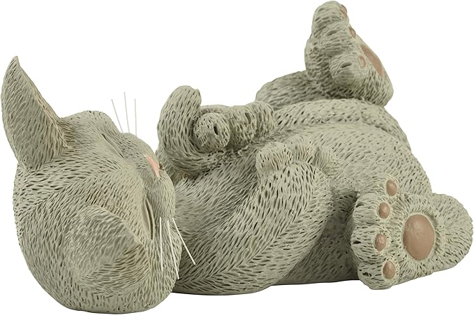 JFSM INC. Whimsical Grey Cat Playing with Tail Figurine Cute Collectible - Happy Cat Collection - Cat Lover Gifts for Women, Cute Cat Gifts, Cat Mom Gifts, Cat Desk Decoration