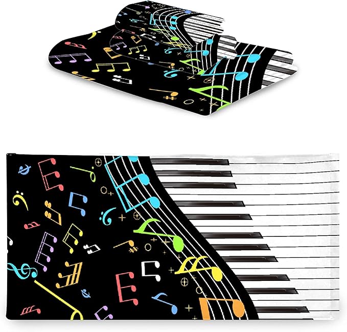 Gaming 3 Piece Towel Bathroom Sets, 1 Bath Towel, 1 Washcloth, 1 Hand Towel, Cotton Fast Dry Soft Absorbent Towel Set for Home Kitchen Family (Music Note Piano)