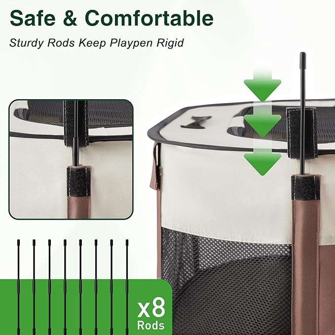 Love's cabin Pet Puppy Dog Playpen, Medium Dog Tent Crates Cage Indoor/Outdoor, Portable Exercise Playpen for Cat, Foldable Pop Up Dog Kennel Playpen with Carring Case (M, Brown)