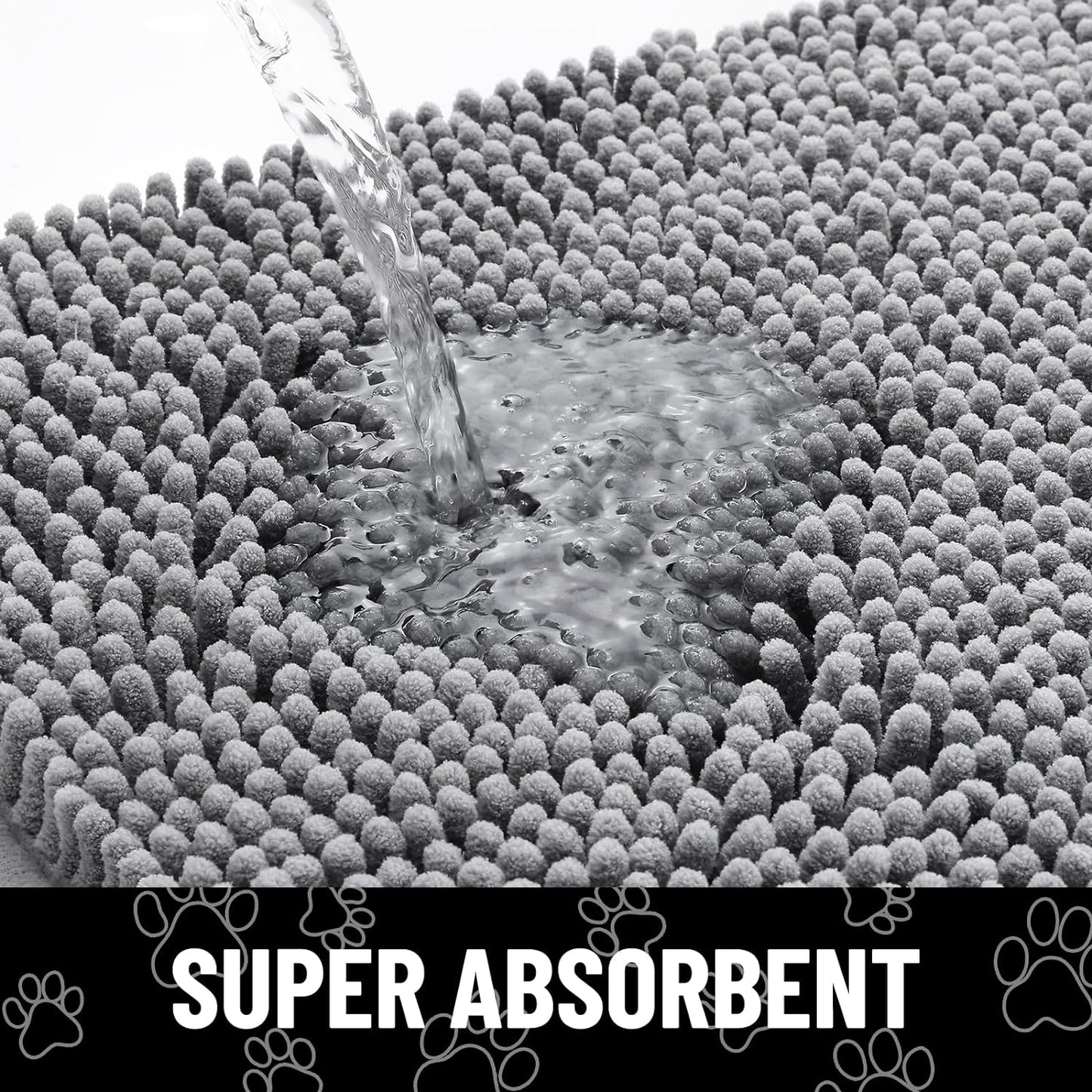 Smiry Dog Door Mat for Muddy Paws, Absorbent Dirt Trapper Non Slip Quick Dry Washable Chenille Mat for Mud Dogs, Entry Rug for Indoor and Outdoor (70x24 Inches, Grey)