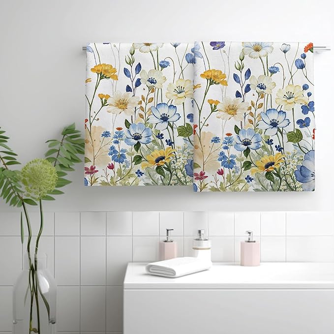 kampdream Faxdong Floral Hand Towel Set of 2, Watercolor Wildflower Botanical Plant Leaves Design Soft Absorbent Towels for Home Hotel Gym Spa Bathroom, Multi1 16×27 inch