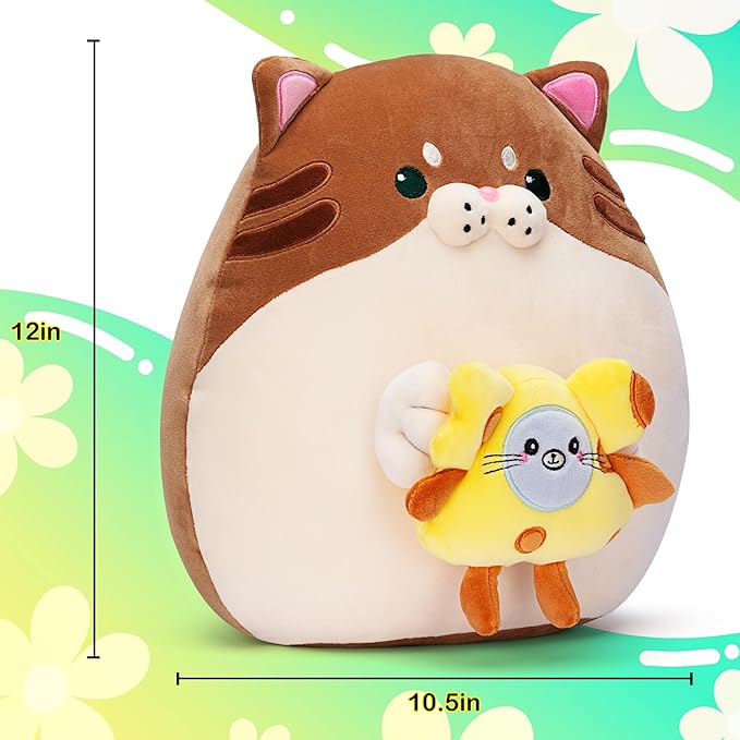 Original 12-inch Large Cat Plush Pillow Stuffed Animal Toy,Big Size Cute Soft Fat Hugging Cuddle Huggable Plushie,Gift for Kids