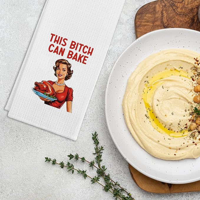 Funny Kitchen Towels This Bixxh Can Bake Dish Towels Retro Sassy Housewife Towels for Kitchen Decor Sweet Housewarming Gifts Adult Humor Towels Gifts for Women Hostess Sister Chef Friend