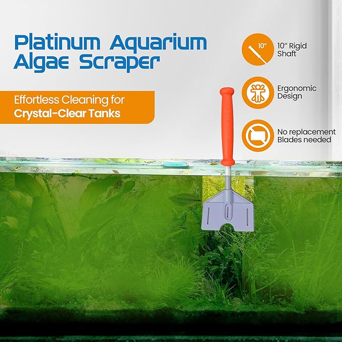 FL!PPER Flipper Platinum Aquarium Algae Scraper | Glass & Acrylic Tank Cleaner with Serrated Blade for Efficient Aquarium Maintenance (10” Rigid Shaft)
