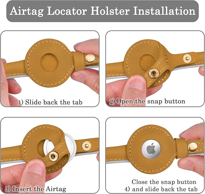 OOPSDOGGY Rolled Leather Dog Collar with Airtag Holder - Reflective Round Airtag Dog Collar - Soft Tracking Pet Collar for Small Dogs Puppy Cats Kitten (Camel, S, 10"-13")