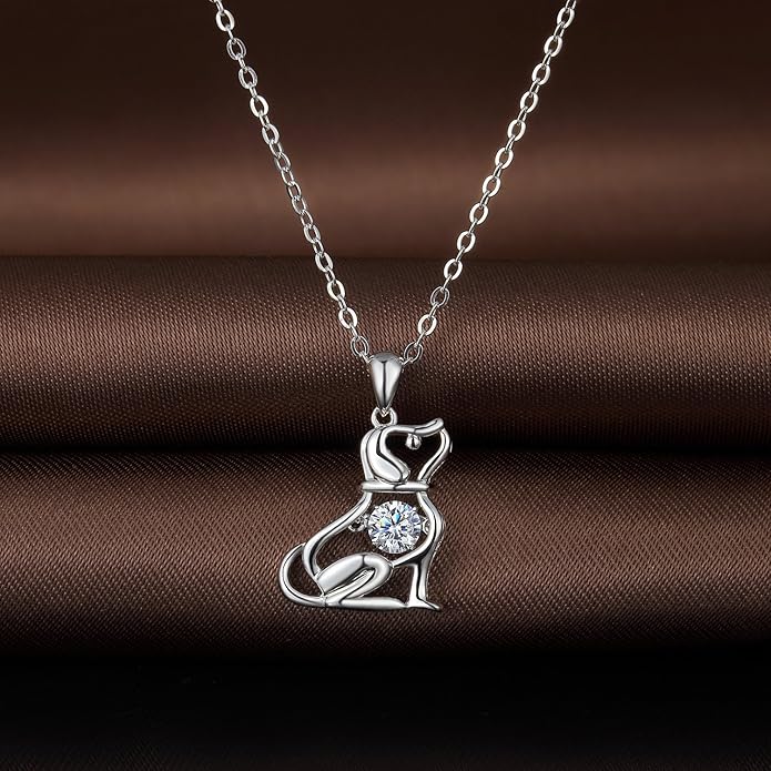 jiamiaoi 18K White Gold Plated Cat Necklace 925 Sterling Silver Diamond Cat Necklace Silver Cat On Moon Necklace for Women Gift for Birthday/Christmas, Come with Gift Box