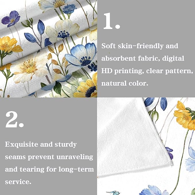 kampdream Faxdong Floral Hand Towel Set of 2, Watercolor Wildflower Botanical Plant Leaves Design Soft Absorbent Towels for Home Hotel Gym Spa Bathroom, Multi1 16×27 inch