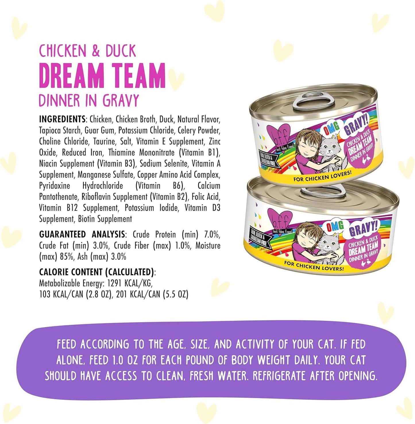 Weruva B.F.F. OMG - Best Feline Friend Oh My Gravy!, Chicken & Duck Dream Team with Chicken & Duck in Gravy, 2.8oz Can (Pack of 12)