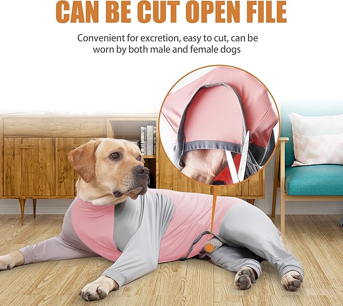 Dog Recovery Suit, Abdominal Wound After Surgery Wear, Prevent Licking Wounds, E-Collar & Cone Alternatives, Long Sleeve Postoperative Shirts Dog Bodysuit Prevent Shedding(3XL, Pink)
