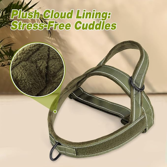 Forestpaw No Pull Dog Harness - Soft Flannel Padded Tactical Dog Vest Harness with Quick Release Buckle, Adjustable Reflective Pet Harness for Medium Dogs Walking Training,Green M