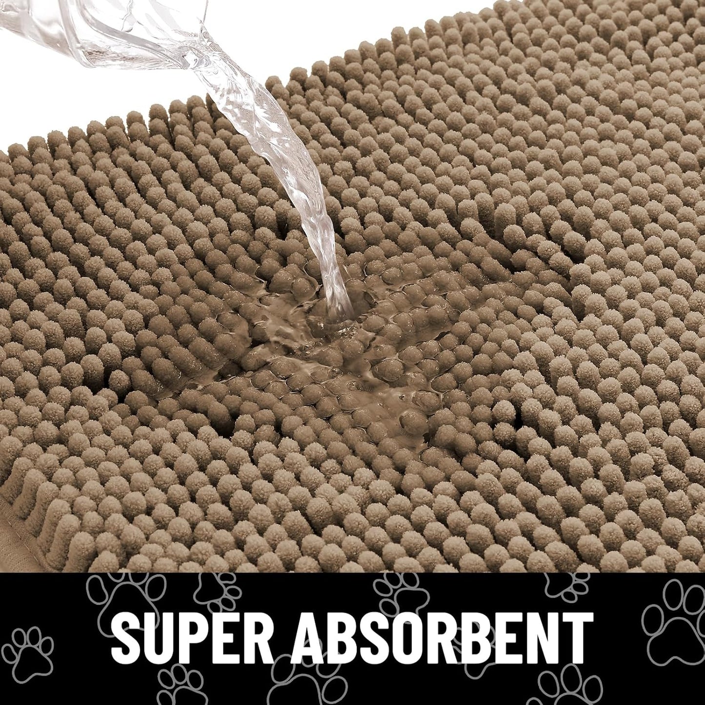 Smiry Dog Door Mat for Muddy Paws, Absorbent Dirt Trapper Non Slip Quick Dry Washable Chenille Mat for Mud Dogs, Entry Rug for Indoor and Outdoor (36x24 Inches, Camel)