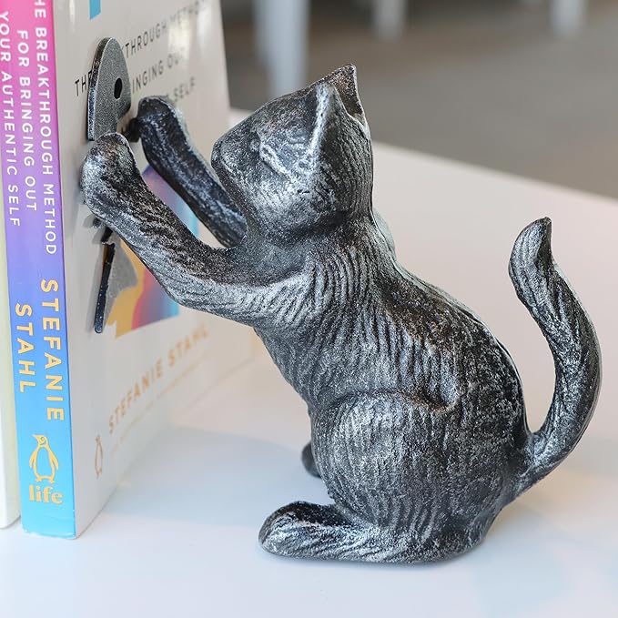 PandS Vintage Cat Decorative Bookends Antique Bookshelf Decor, Cast Iron Book Ends Holders, Gothic Decor for Home & Office Desk, Gift for Cat Lovers