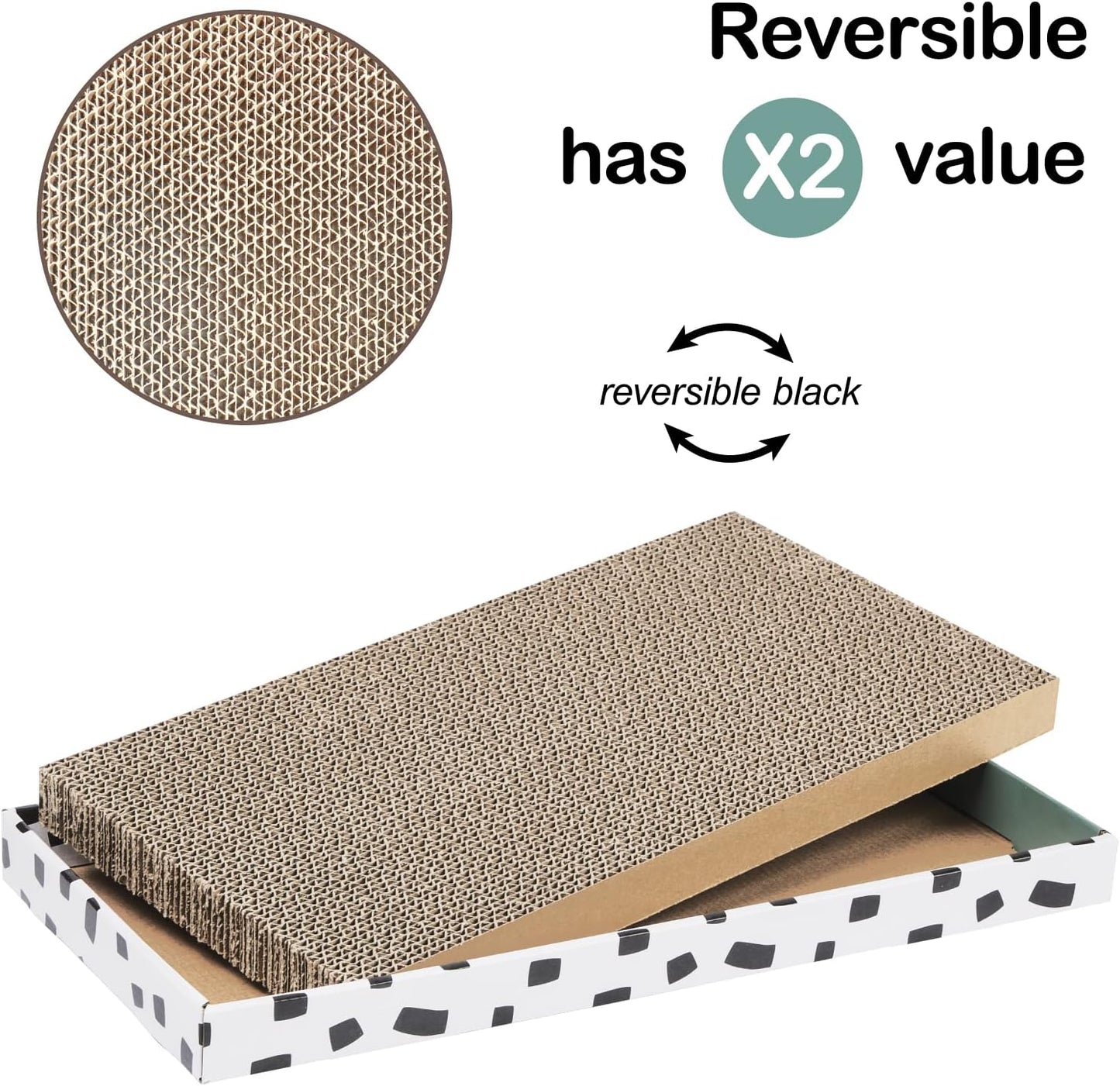 PAWSFANS Cat Scratcher Cardboard Scratch Pad with Box Durable Corrugate Scratching Board Kitty Sofa Lounge Bed Reversible Catnip Included for Indoor Cats,Large (Box, 3pcs)