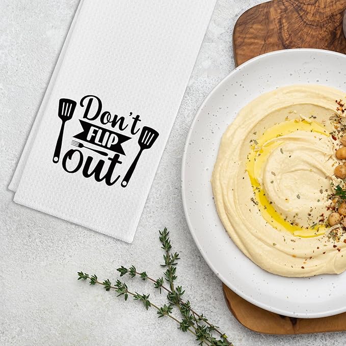 Funny Dish Hand Towels with Humorous Sayings Don't Flip Out Kitchen Towels for Dishwashing Decor Chef Gifts Dish Tea Towels for Dining Room Trendy Decorative Kitchen Cloth for Women Men