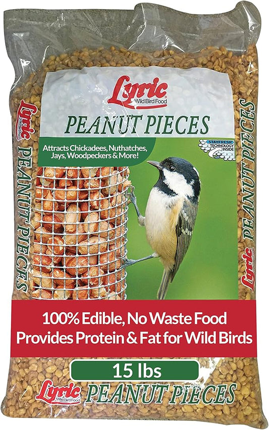 Lyric Peanut Pieces Wild Bird Seed - No Waste Bird Food - Attracts Titmice, Woodpeckers, Chickadees & More - 15 lb bag