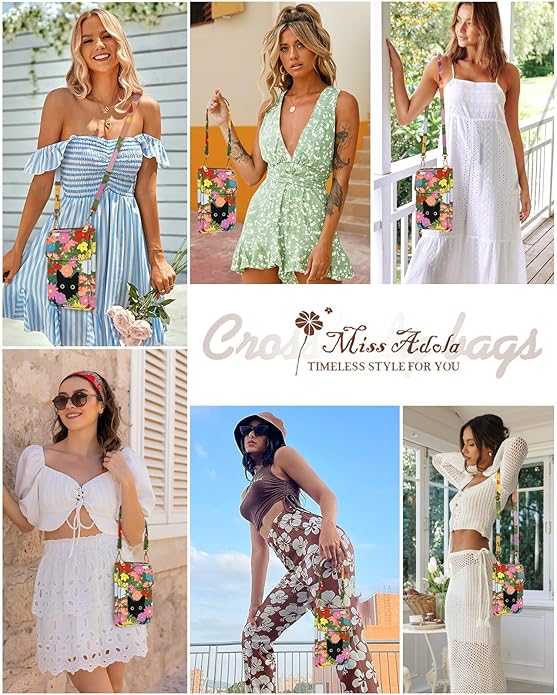 Cute Crossbody Purse Cell Phone Bags for Women - Leather Cellphone Wallet Purse with Handle Rope and Adjustable Shoulder Rope