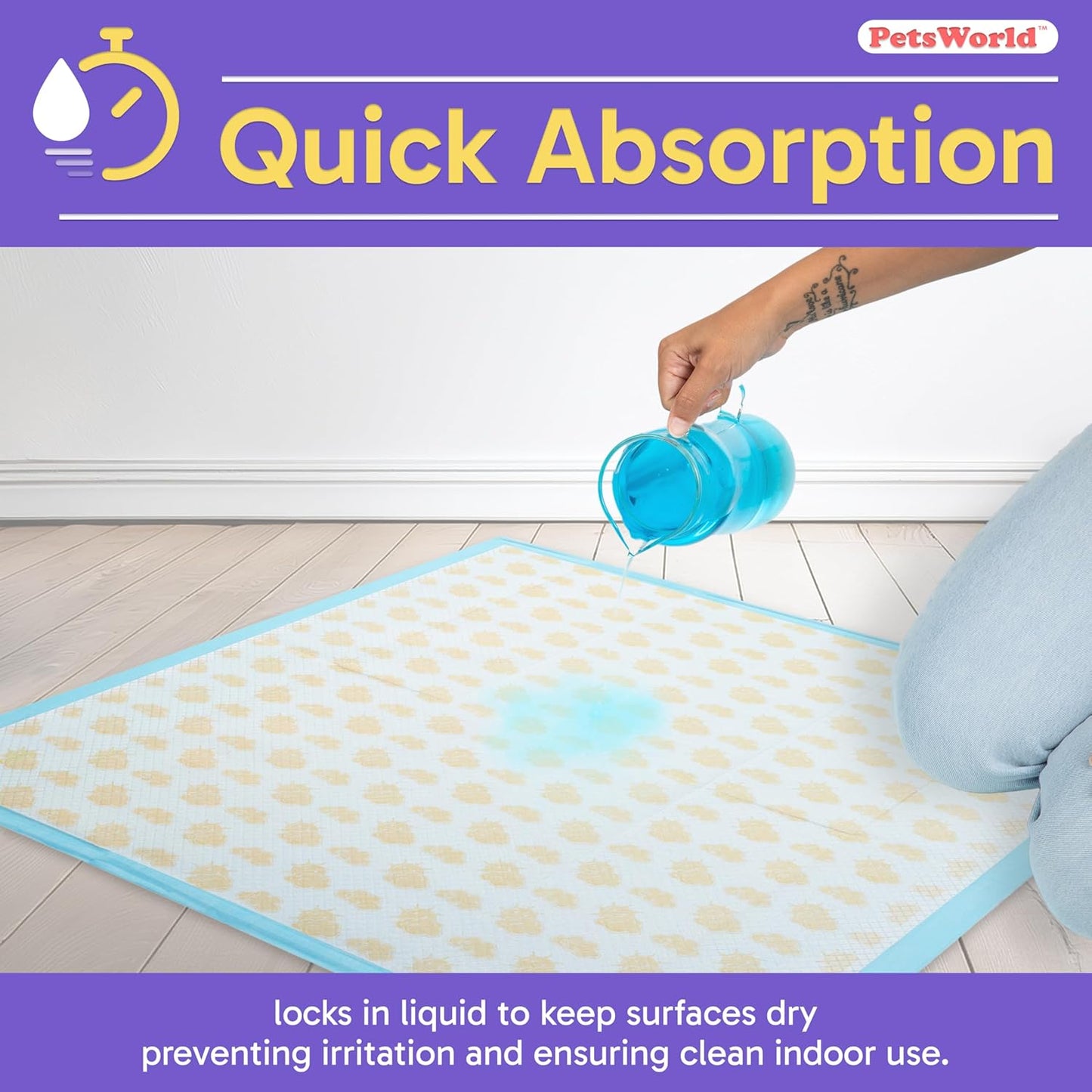 PETSWORLD Giant Dog Potty Pads, Odor-Eliminating, 36" x 36", Ultra Absorbent 5-Layer Leak-Proof Training Pads for Dogs & Cats (36x36 Health Indicating, 100 Count)