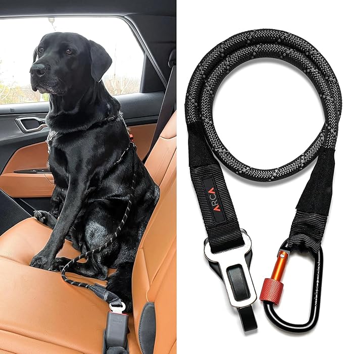 Dog Seat Belt for Car | Universal Dog Car Seatbelt | Durable Reflective Rope with Clip Hook Latch, Buckle and Alloy Carabiner- Safe and Secure Pet Safety Restraint