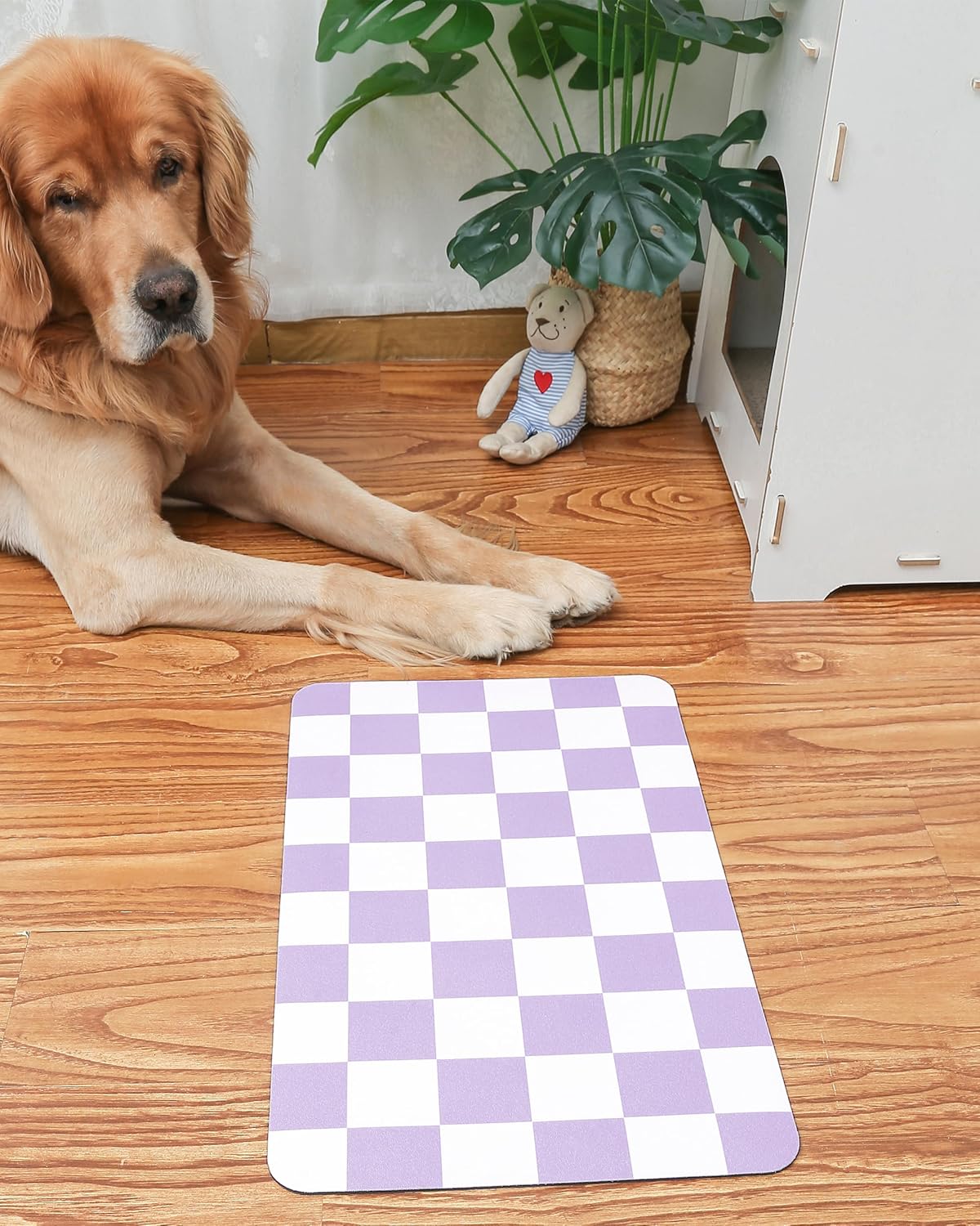 Ralxion Checkered Dog Feeding Mat, Absorbent Mats for Dog Food and Water Bowl, Dispenser, Aesthetic Purple Checkerboard Pet Placemat for Dogs, Cats, Puppy Accessories (Purple, 16 x 24)
