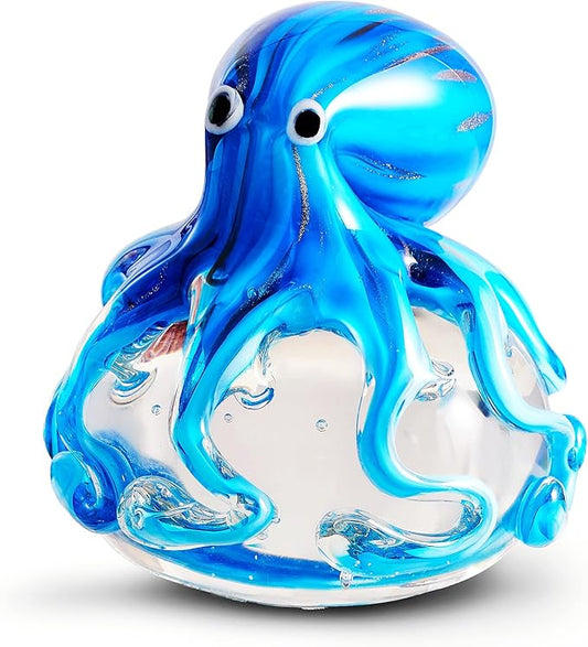 EUSTUMA Hand Blown Glass Octopus Figurine Ornament,Sea Animal Ornament for Fish Tank Aquarium,Sea Animals Collection for Birthday Gift,Glass Office Paperweight for Desk.