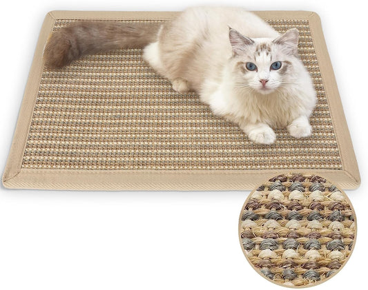 FUKUMARU Cat Scratcher Mat, 23.6 X 15.7 Inch Natural Sisal Cat Scratch Mats, Horizontal Cat Floor Scratching Pad Rug, Protect Carpets and Sofas (Cream - Thicken)