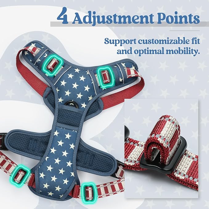 rabbitgoo Dog Harness No Pull with 2 Leash Clips, Adjustable Soft Padded, Reflective Oxford No Choke Pet Vest with Easy Control Handle for Large Dogs, Blue Star, L