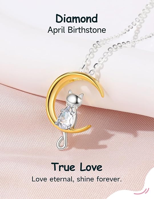 Birthstone Necklace for Women Girls, Cat Necklaces 925 Sterling Silver Teardrop Pendant 18K Gold-Plated Birthstone Jewelry Gifts for Birthday Easter
