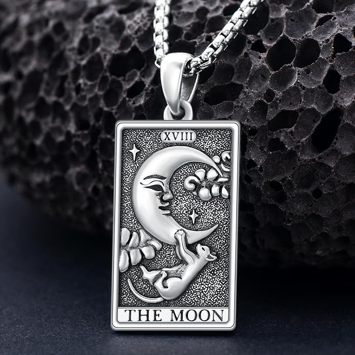 PELOVNY Tarot Card Necklace 925 Sterling Silver Skeleton Necklace The Sun Moon Star Strength Lovers Death Devil Fool Tarot Jewelry Christmas Birthday Gifts for Men Women Unisex