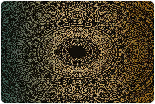 Lunarable Mandala Pet Mat for Food and Water, Round Design Detailed Floral Pattern in Earthy Tones, Non-Slip Rubber Mat for Dogs and Cats, 18" X 12", Fern Green